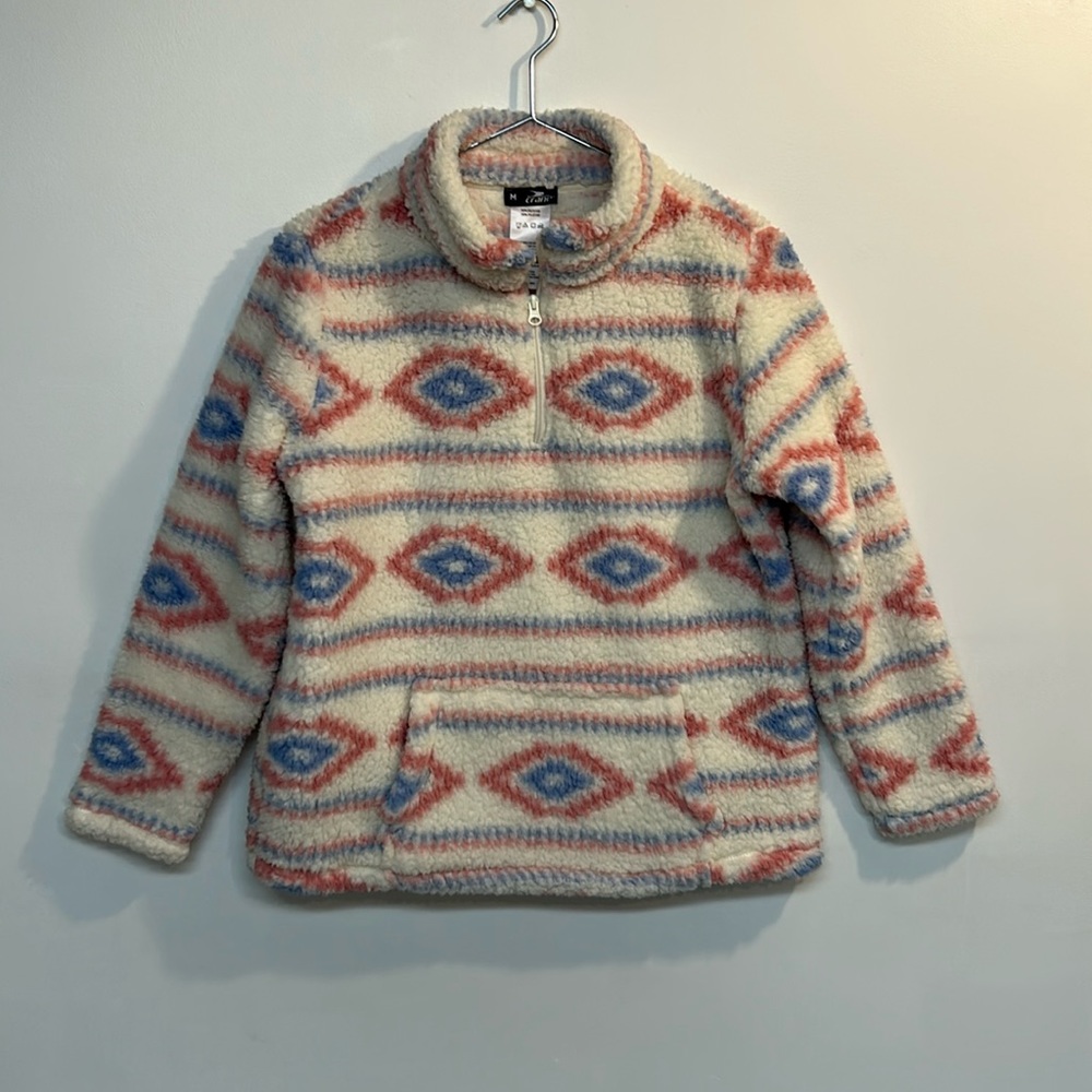 Crane brand women’s fuzzy 1/4 zip size M multicolored